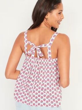 Old Navy Floral Smock Tie Back Shirt Med